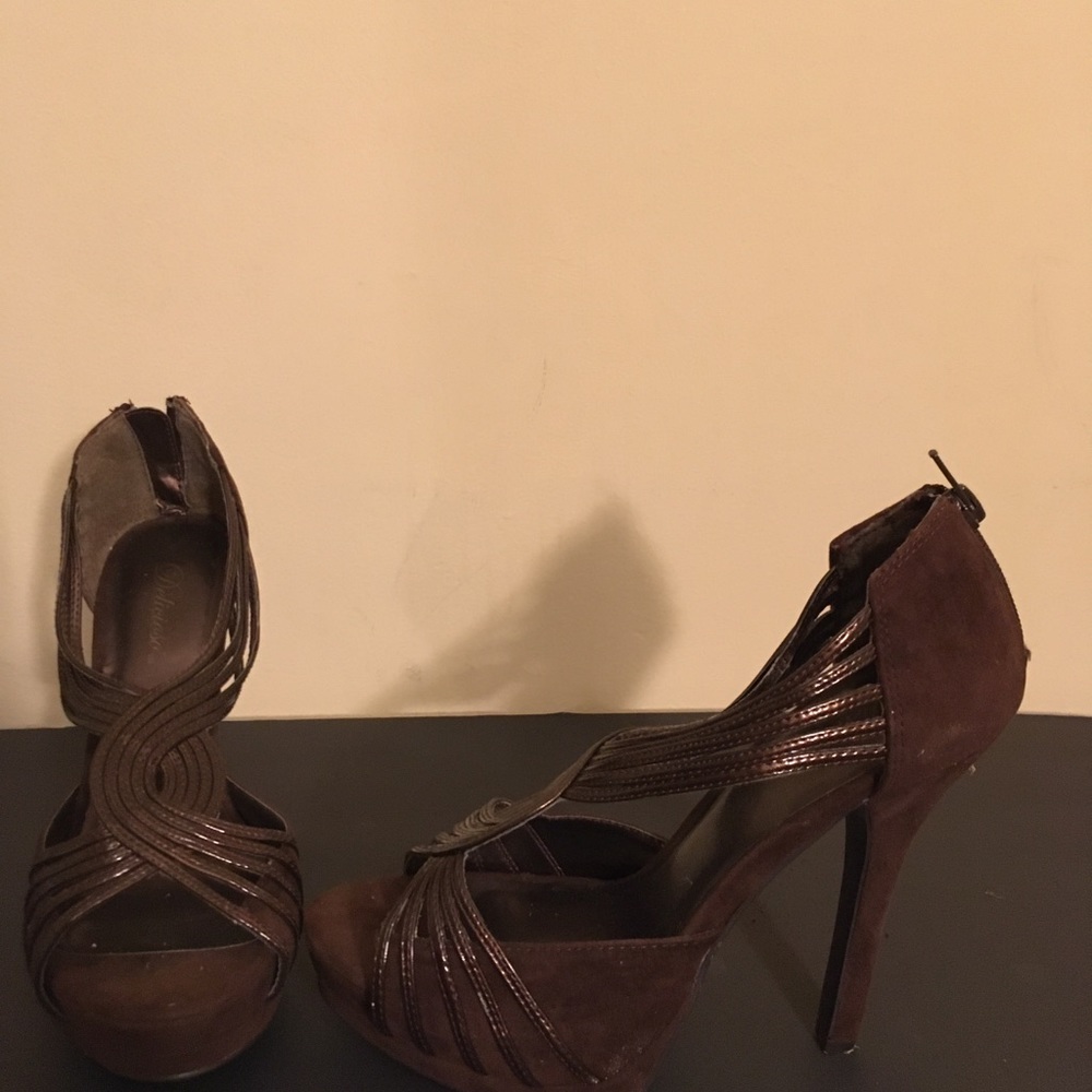 Brown open toe heels